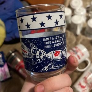 Vintage Space-Themed Glass with Blue and Red Design